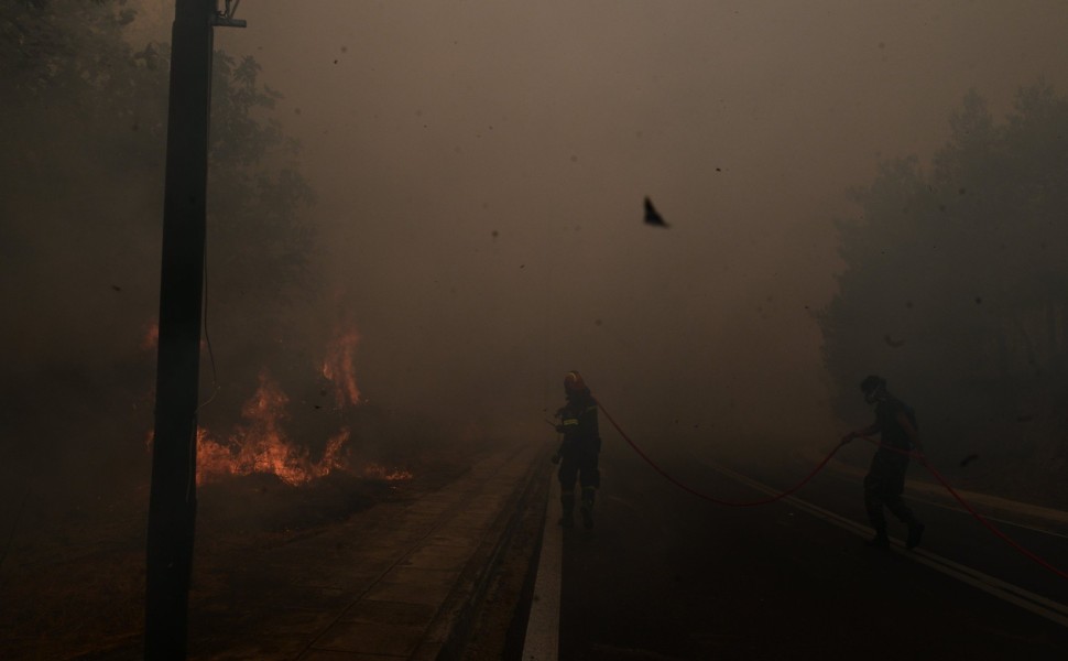 Πυροσβέστες επιχειρούν στη μεγάλη φωτιά της βορειοανατολικής Αττικής (φωτο: Eurokinissi)