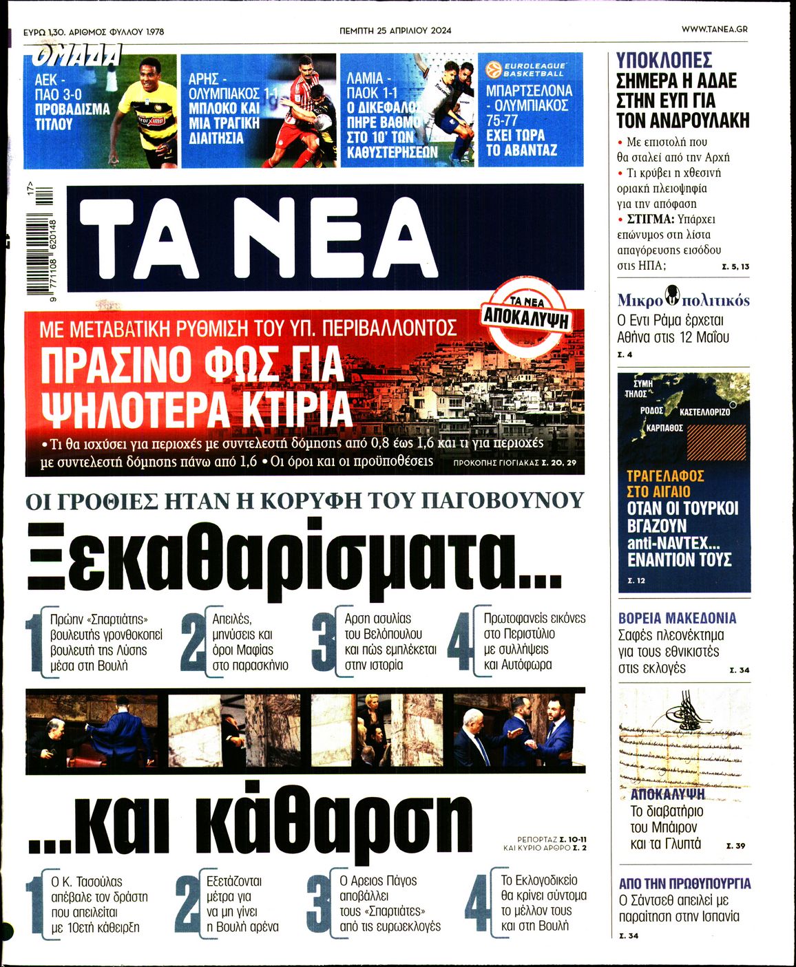 Πρωτοσέλιδο εφημερίδας ΤΑ ΝΕΑ