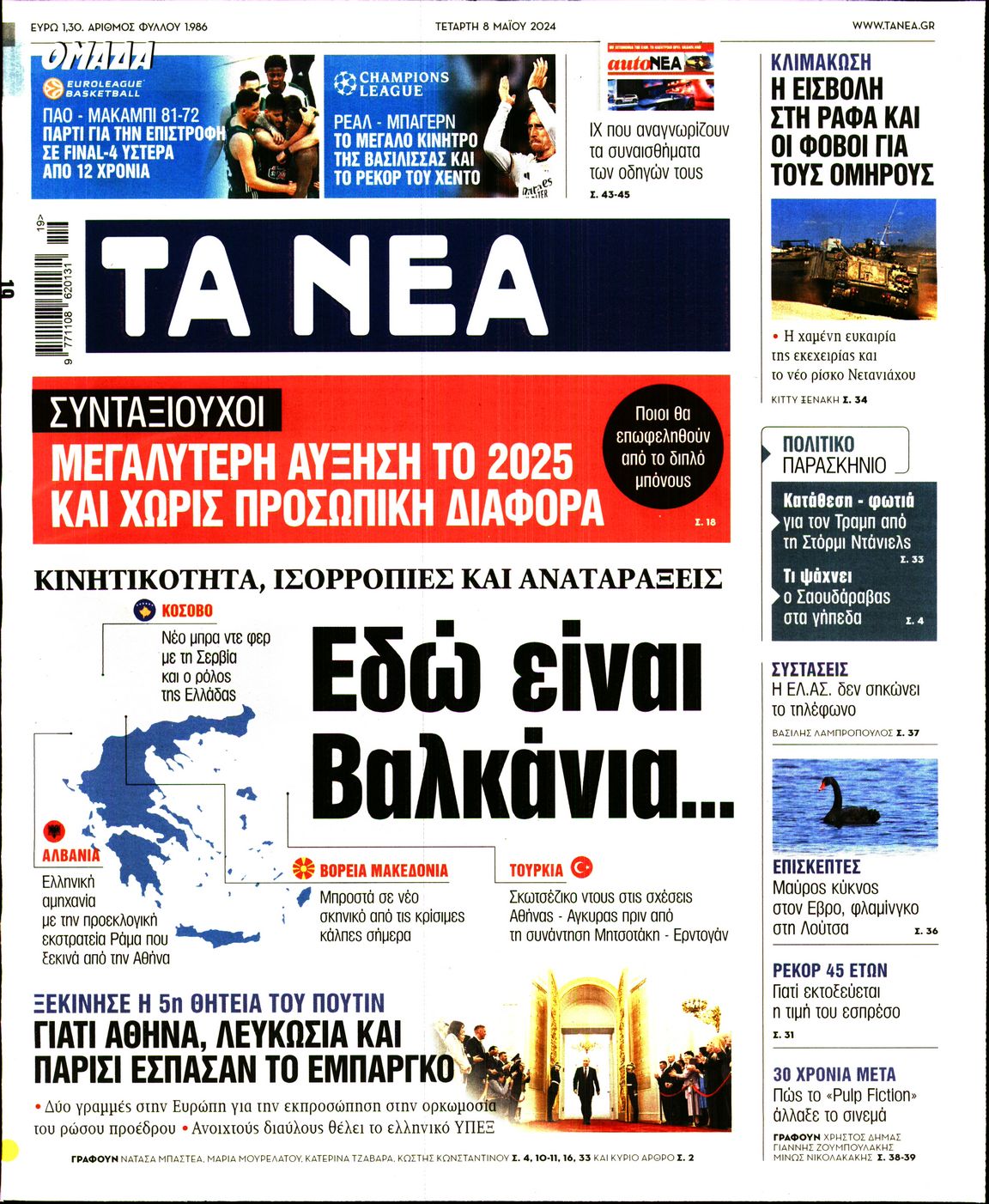 Πρωτοσέλιδο εφημερίδας ΤΑ ΝΕΑ