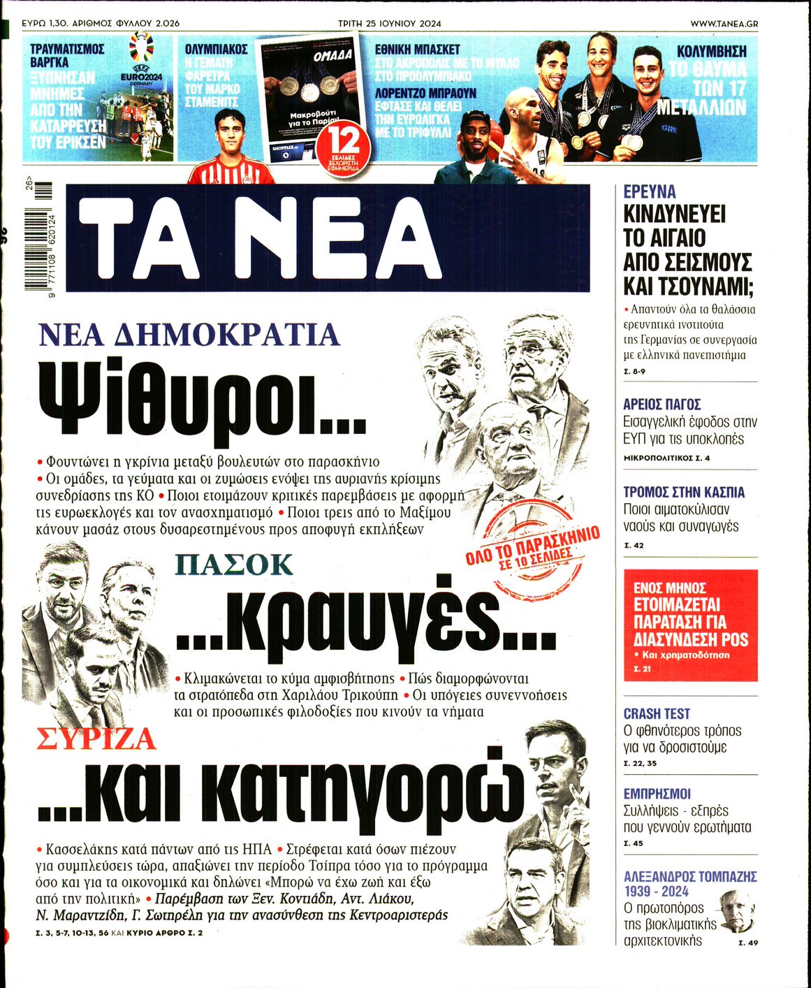 Πρωτοσέλιδο εφημερίδας ΤΑ ΝΕΑ