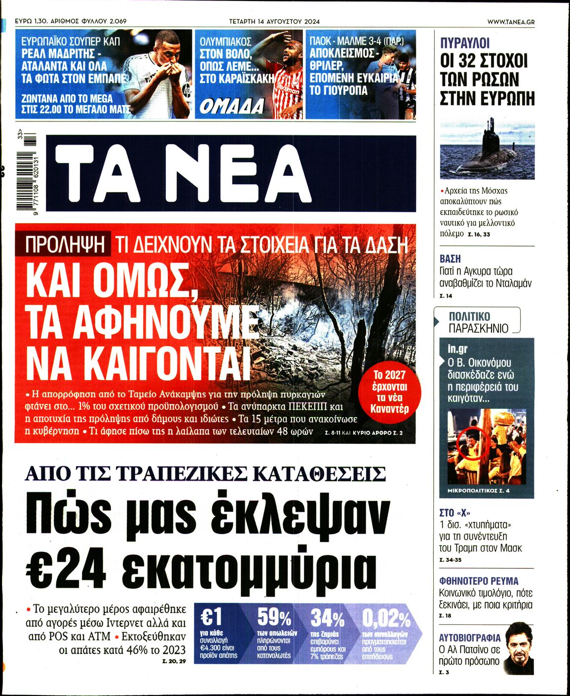 Πρωτοσέλιδο εφημερίδας ΤΑ ΝΕΑ