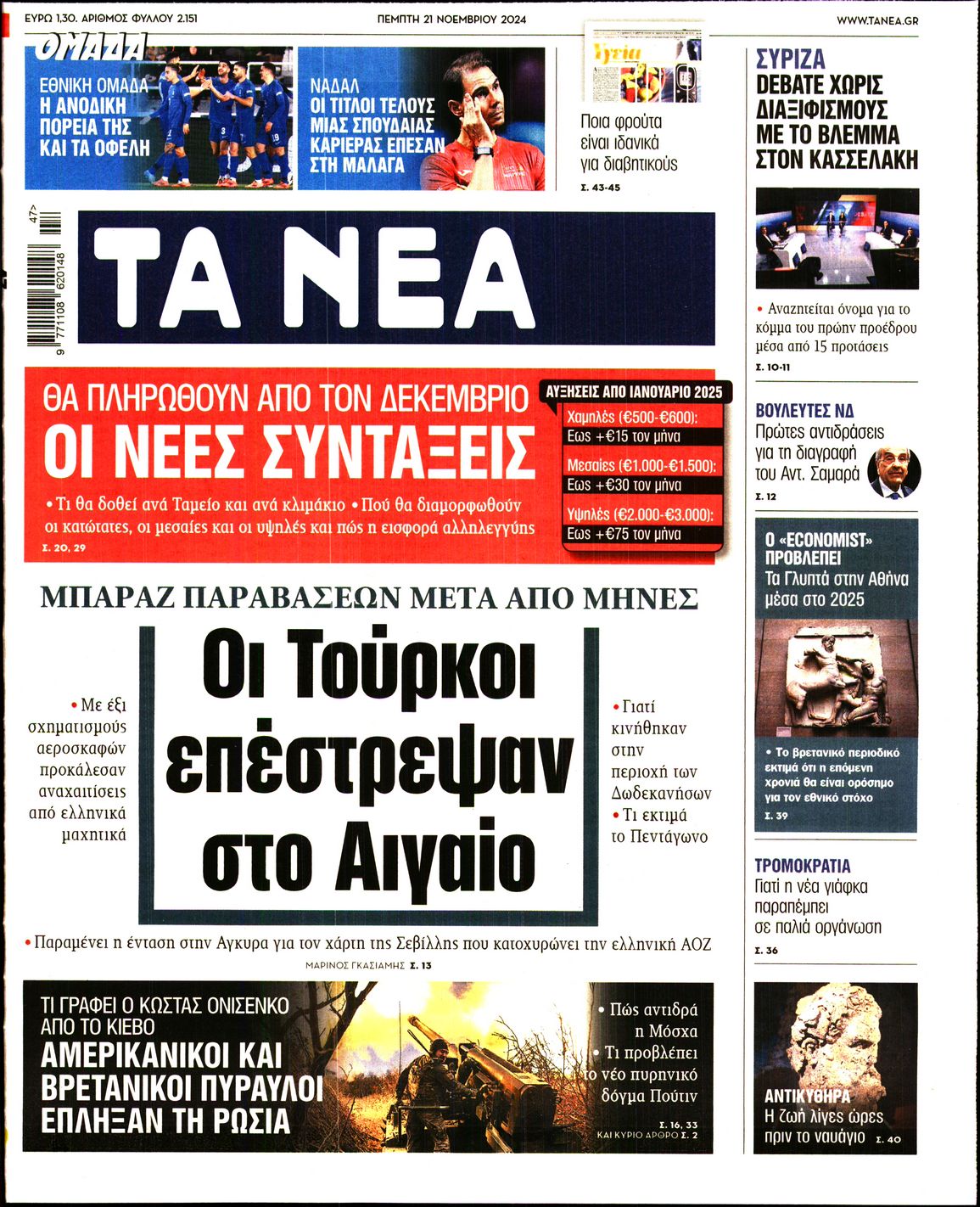 Πρωτοσέλιδο εφημερίδας ΤΑ ΝΕΑ