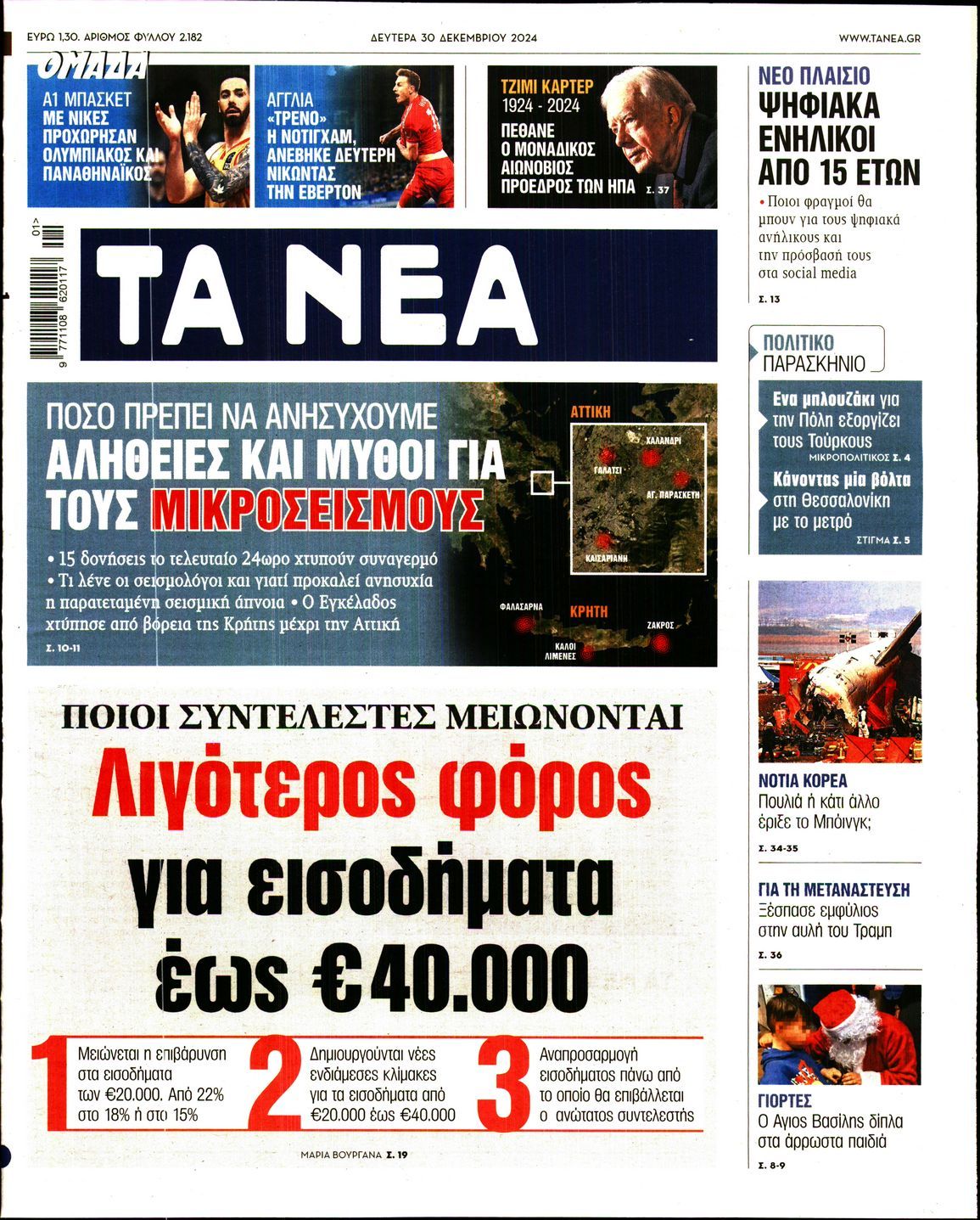 Πρωτοσέλιδο εφημερίδας ΤΑ ΝΕΑ