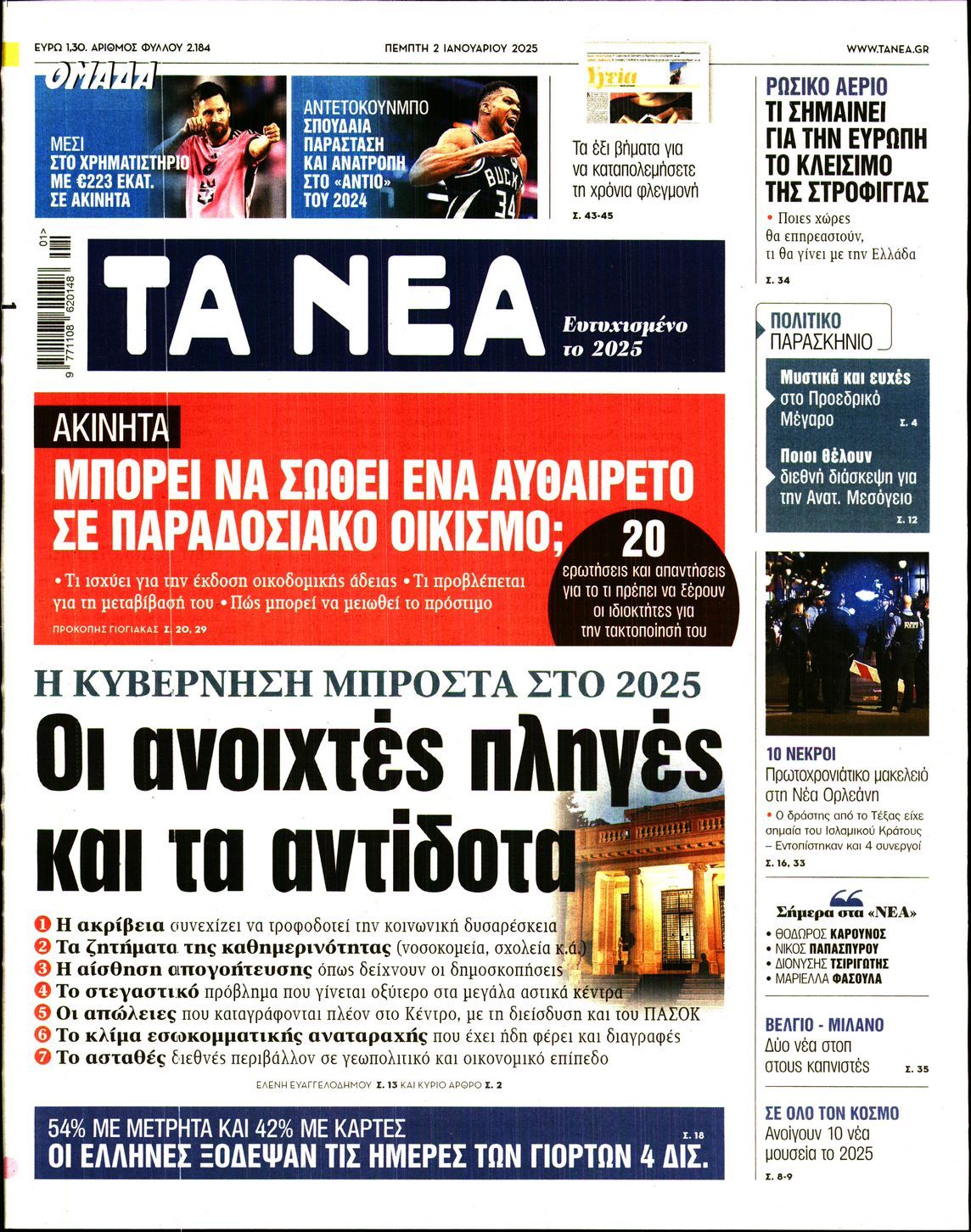 Πρωτοσέλιδο εφημερίδας ΤΑ ΝΕΑ