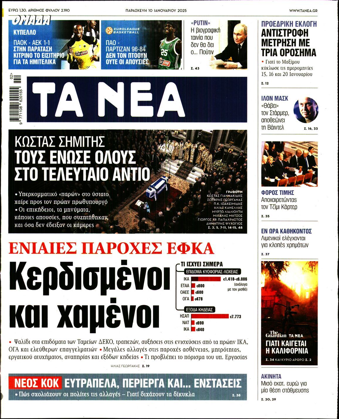 Πρωτοσέλιδο εφημερίδας ΤΑ ΝΕΑ