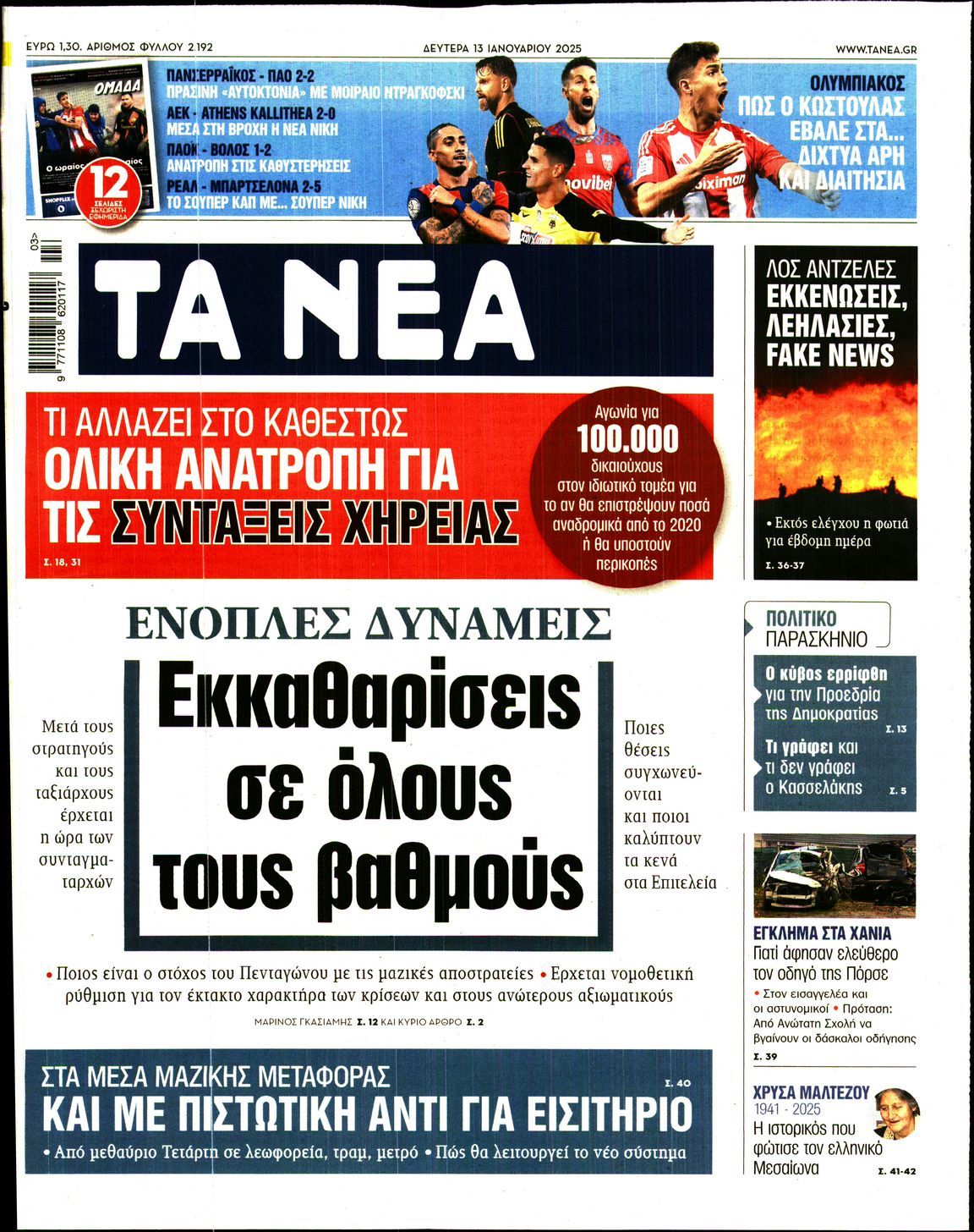 Πρωτοσέλιδο εφημερίδας ΤΑ ΝΕΑ