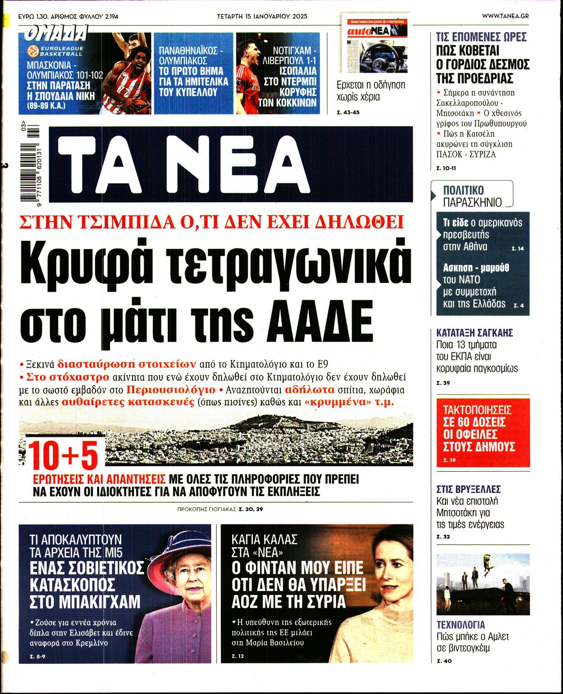 Πρωτοσέλιδο εφημερίδας ΤΑ ΝΕΑ