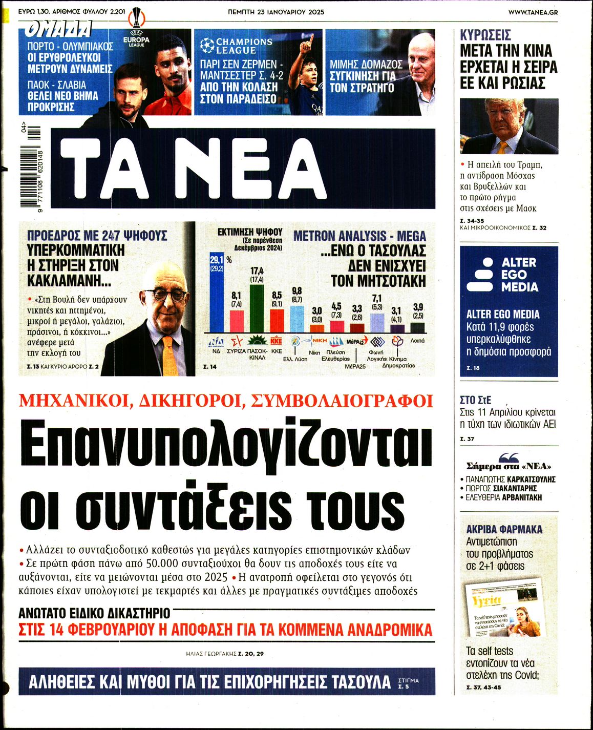 Πρωτοσέλιδο εφημερίδας ΤΑ ΝΕΑ