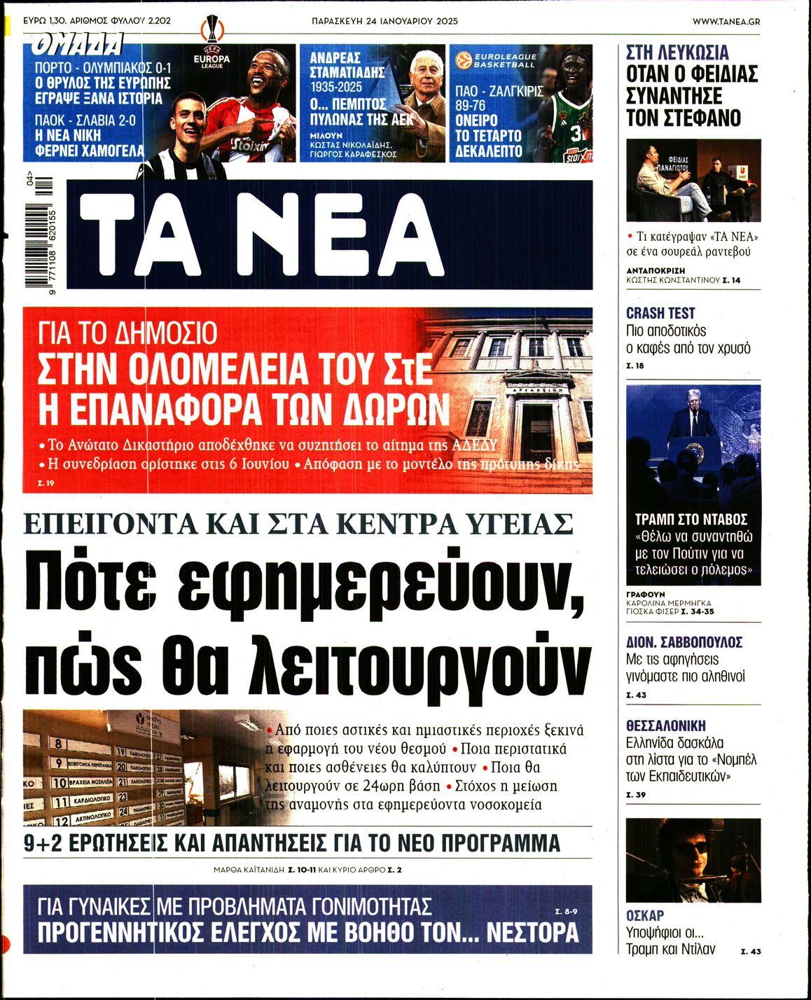 Πρωτοσέλιδο εφημερίδας ΤΑ ΝΕΑ