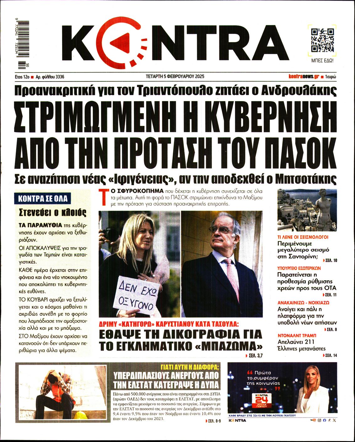 Πρωτοσέλιδο εφημερίδας KONTRA NEWS