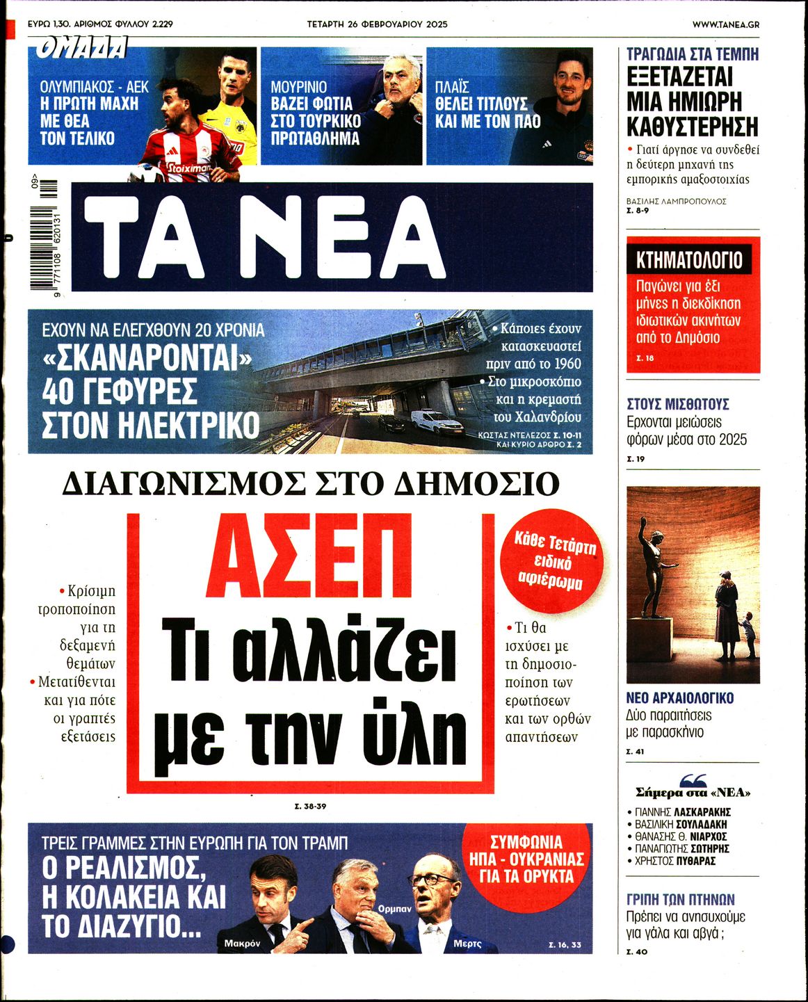 Πρωτοσέλιδο εφημερίδας ΤΑ ΝΕΑ