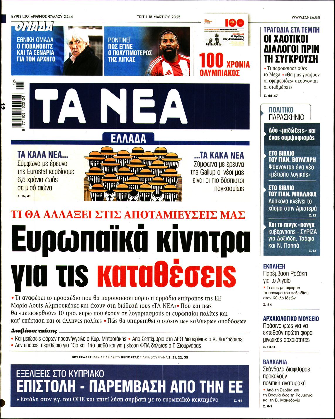 Πρωτοσέλιδο εφημερίδας ΤΑ ΝΕΑ