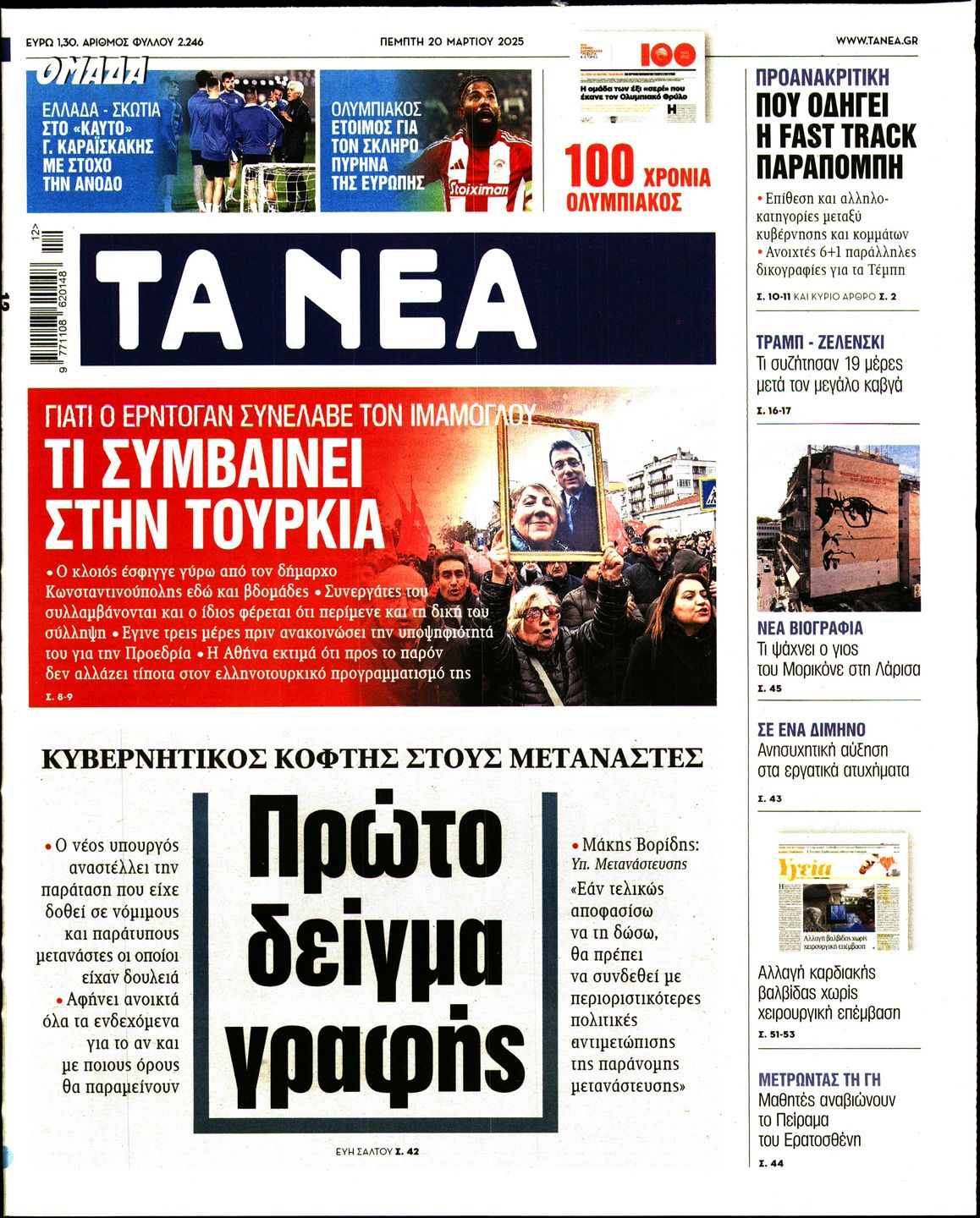 Πρωτοσέλιδο εφημερίδας ΤΑ ΝΕΑ