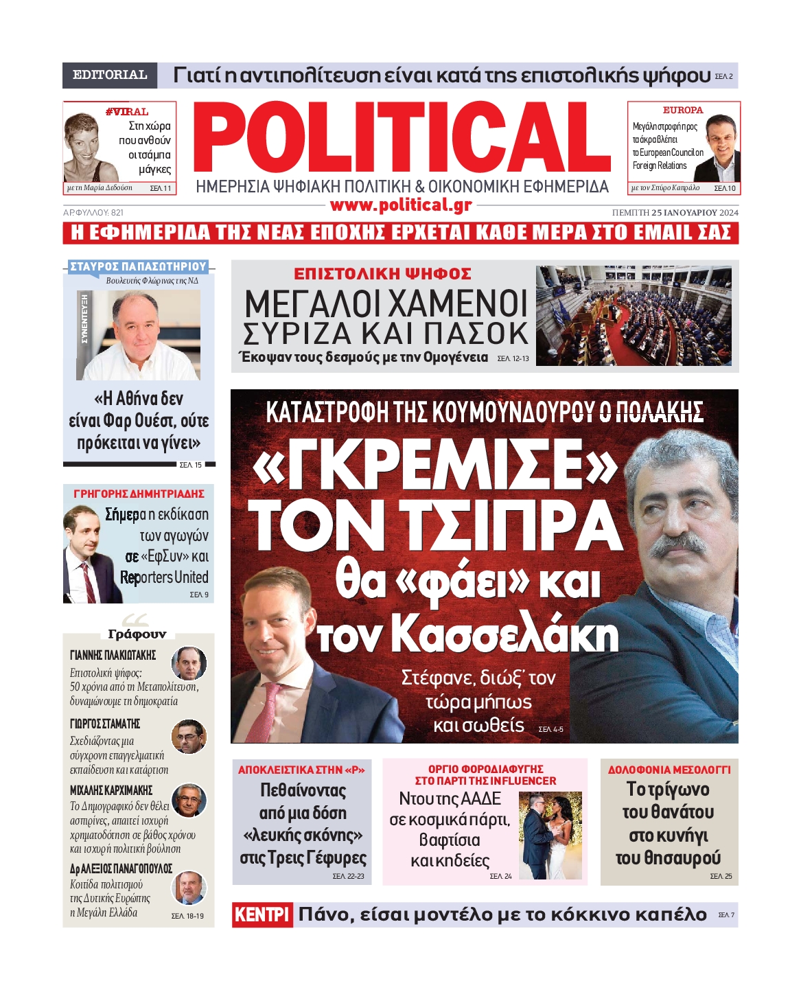 Πρωτοσέλιδο εφημερίδας POLITICAL